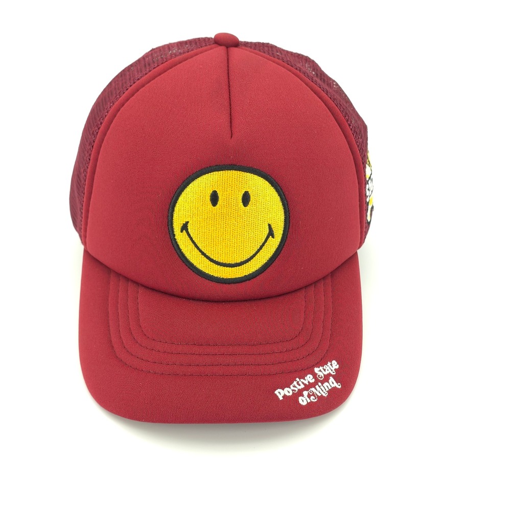 Smiley Originals Hat Cap Mens Snap Back Red Retro Y2K Streetwear Mesh Trucker